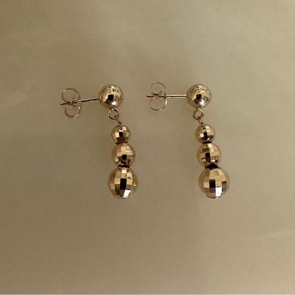 14k Solid Gold Dangle Disco Ball Earrings - Picture 14 of 15